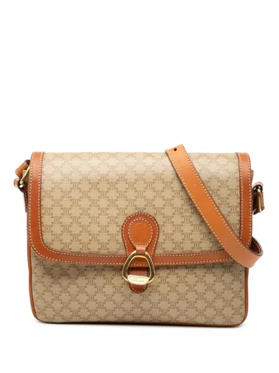 Pre-owned Celine 2010 Macadam Coated Canvas Crossbody Bag In Brown