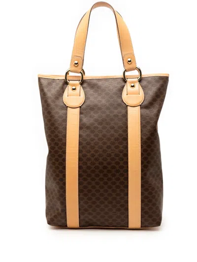 Pre-owned Celine 2010 Macadam Coated Canvas Vertical Tote Bag In Brown