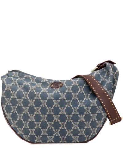 Pre-owned Celine 2010 Macadam Denim Crossbody Bag In Blue