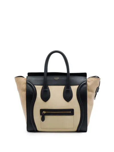 Pre-owned Celine 2010 Mini Bicolor Leather Luggage Tote Bag In Black