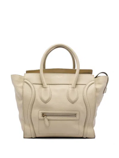 Pre-owned Celine 2010 Mini Drummed Calfskin Luggage Tote Bag In Neutrals
