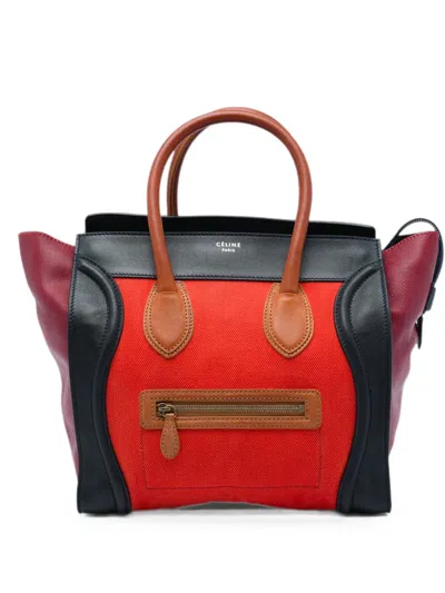 Pre-owned Celine 2010 Mini Multicolor Canvas And Leather Luggage Tote Bag In Red