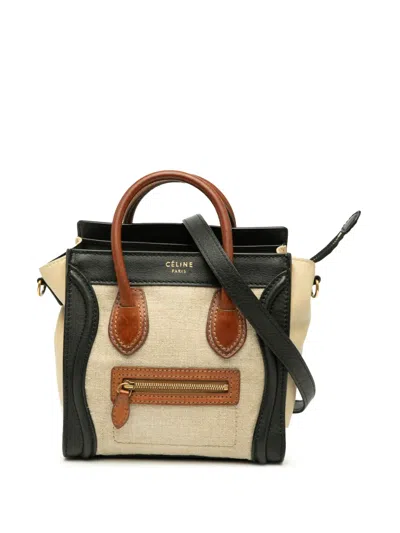 Pre-owned Celine 2010 Nano Tricolor Canvas And Leather Luggage Tote Satchel In Brown