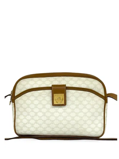 Pre-owned Celine 2010 Triomphe Coated Canvas Crossbody Bag In White