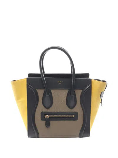 Pre-owned Celine 2010-2015 Micro Tricolor Leather Luggage Tote Bag In Black