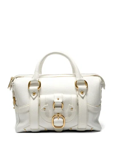 Pre-owned Celine 2010-2016 Buckle Boston Handbag In White