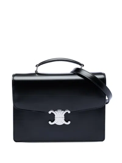 Pre-owned Celine 2010-2025 Small Shiny Calfskin Triomphe Cartable Satchel In Black