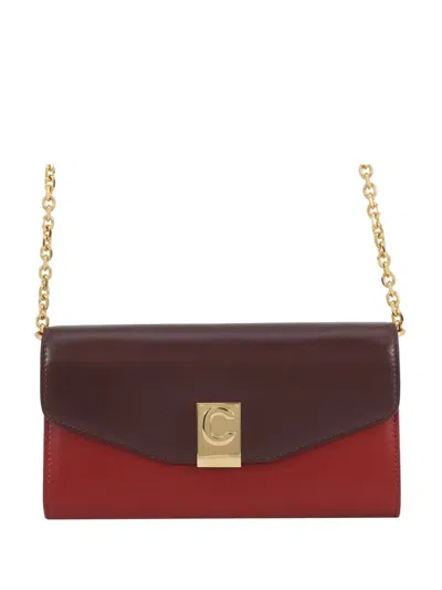Pre-owned Celine 2010-2026 Bicolor Leather C Bag Wallet On Chain Crossbody Bag In Red