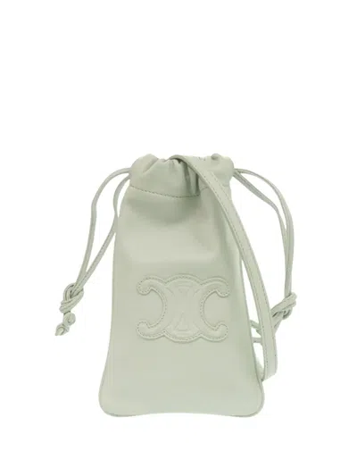 Pre-owned Celine 2010-2026 Calfskin Cuir Triomphe Phone Pouch Crossbody Bag In Green