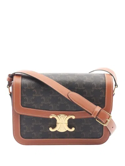 Pre-owned Celine 2010-2026 Classique Triomphe Coated Canvas And Calfskin Triomphe Crossbody Bag In Brown