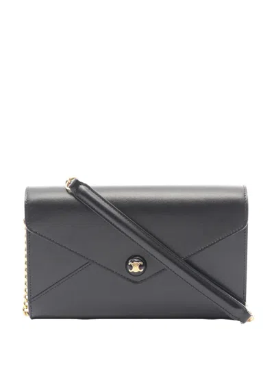 Pre-owned Celine 2010-2026 Leather Envelope Wallet On Chain Crossbody Bag In Black