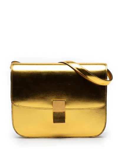 Pre-owned Celine 2010-2026 Medium Calfskin Classic Box Crossbody Bag In Gold