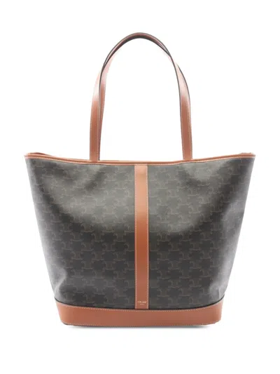 Pre-owned Celine 2010-2026 Medium Triomphe Coated Canvas Cabas Tote Bag In Black