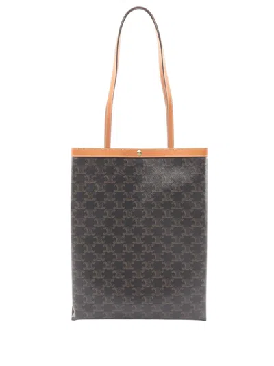 Pre-owned Celine 2010-2026 Medium Triomphe Coated Canvas Flat Shopper Tote Bag In Brown