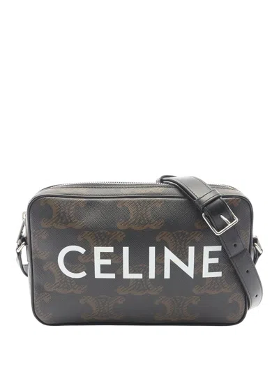 Pre-owned Celine 2010-2026 Medium Triomphe Coated Canvas Logo Crossbody Bag In Black