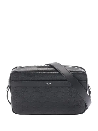 Pre-owned Celine 2010-2026 Medium Triomphe Embossed Leather Crossbody Bag In Black