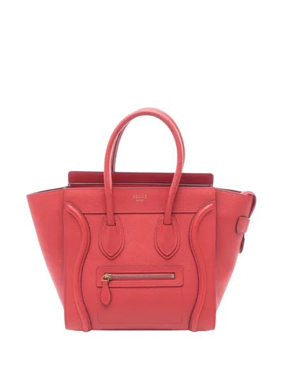 Pre-owned Celine 2010-2026 Micro Calfskin Luggage Tote Bag In Red