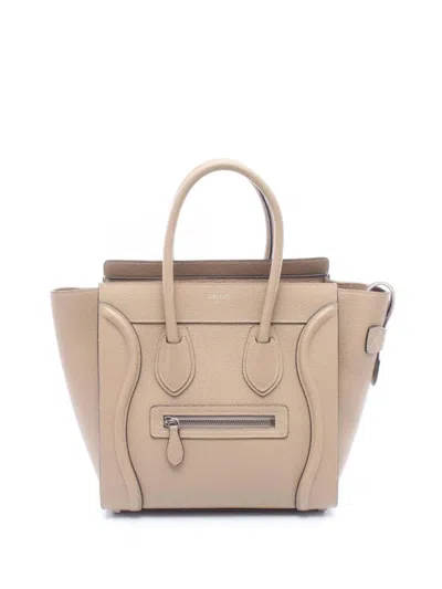 Pre-owned Celine 2010-2026 Micro Leather Luggage Tote Bag In Neutral