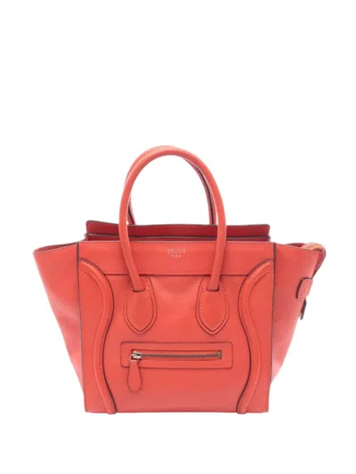 Pre-owned Celine 2010-2026 Micro Leather Luggage Tote Bag In Red