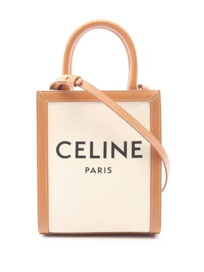 Pre-owned Celine 2010-2026 Mini Canvas Vertical Cabas Tote Satchel In Brown