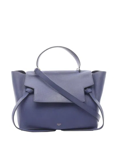 Pre-owned Celine 2010-2026 Mini Grained Calfskin Belt Satchel In Blue