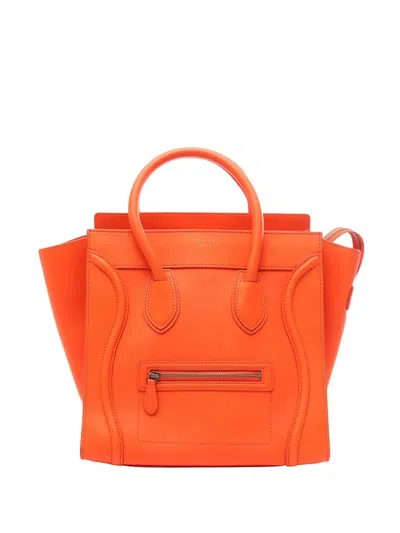 Pre-owned Celine 2010-2026 Mini Leather Luggage Tote Bag In Orange