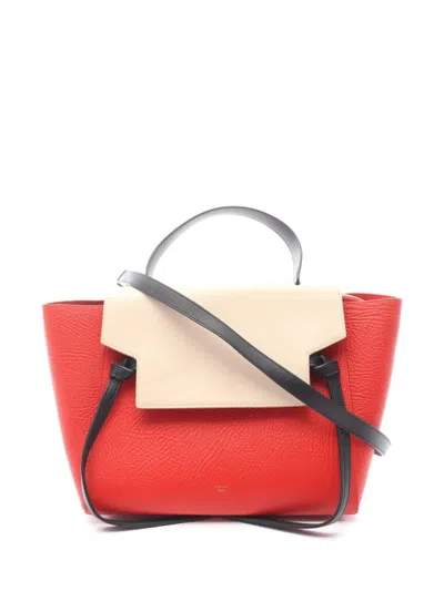 Pre-owned Celine 2010-2026 Mini Tricolor Grained Calfskin Belt Bag Satchel In Red