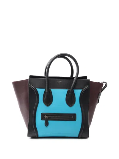 Pre-owned Celine 2010-2026 Mini Tricolor Leather Luggage Tote Bag In Blue