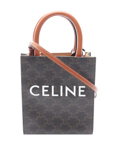 Pre-owned Celine 2010-2026 Mini Triomphe Coated Canvas Vertical Cabas Satchel In Brown