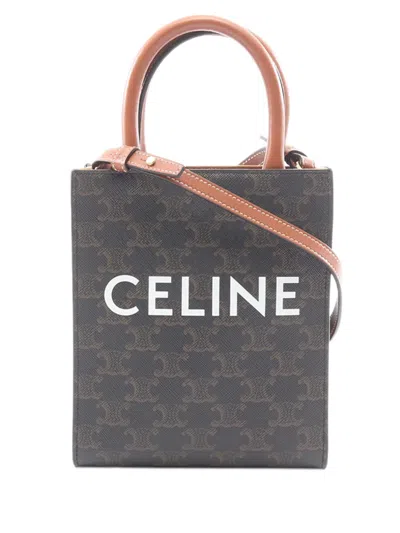 Pre-owned Celine 2010-2026 Mini Triomphe Coated Canvas Vertical Cabas Satchel In Brown