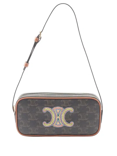 Pre-owned Celine 2010-2026 Mini Triomphe Cuir Coated Canvas Camera Bag Shoulder Bag In Brown