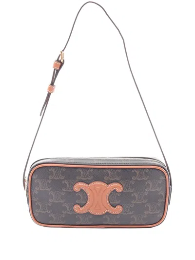 Pre-owned Celine 2010-2026 Mini Triomphe Cuir Coated Canvas Camera Bag Shoulder Bag In Brown