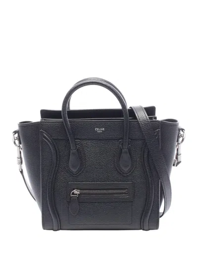 Pre-owned Celine 2010-2026 Nano Drummed Calfskin Luggage Tote Bag In Black