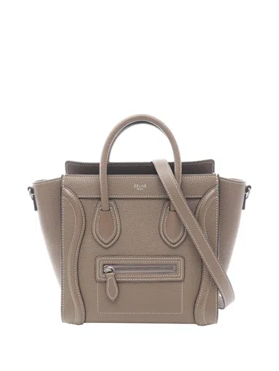 Pre-owned Celine 2010-2026 Nano Leather Luggage Tote Satchel In Gray