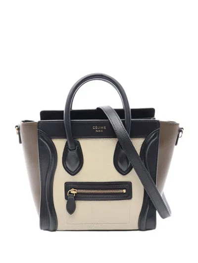 Pre-owned Celine 2010-2026 Nano Tricolor Leather Luggage Tote Satchel In Brown