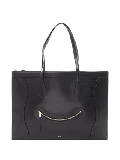 Pre-owned Celine 2010-2026 Shiny Calfskin Flat Luggage Tote Bag In Black