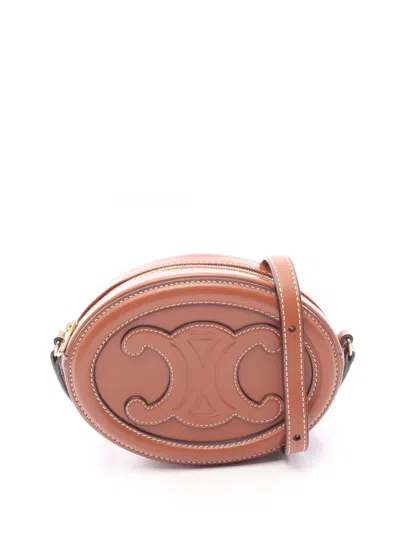 Pre-owned Celine 2010-2026 Small Calfskin Cuir Triomphe Oval Crossbody Bag In Brown