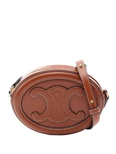 Pre-owned Celine 2010-2026 Small Calfskin Cuir Triomphe Oval Crossbody Bag In Brown
