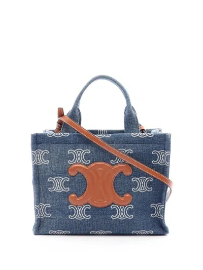 Pre-owned Celine 2010-2026 Small Denim Triomphe Cabas Thais Tote Satchel In Blue