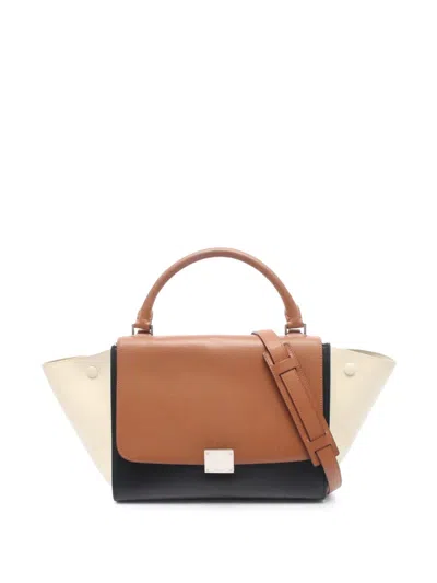 Pre-owned Celine 2010-2026 Small Tricolor Leather Trapeze Satchel In Brown