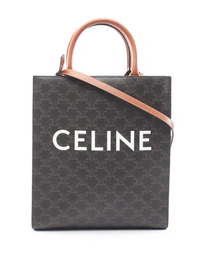 Pre-owned Celine 2010-2026 Small Triomphe Coated Canvas Vertical Cabas Tote Satchel In Brown