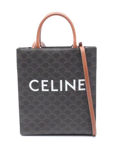 Pre-owned Celine 2010-2026 Small Triomphe Coated Canvas Vertical Cabas Tote Satchel In Brown