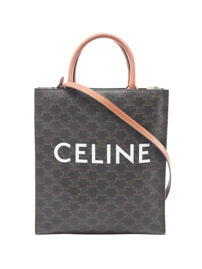 Pre-owned Celine 2010-2026 Small Triomphe Coated Canvas Vertical Cabas Tote Satchel In Brown