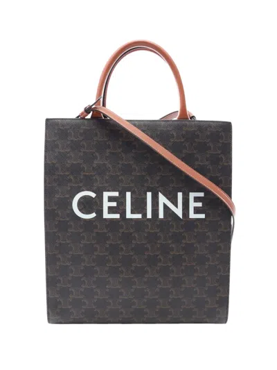 Pre-owned Celine 2010-2026 Small Triomphe Coated Canvas Vertical Cabas Tote Satchel In Brown