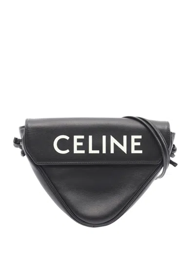Pre-owned Celine 2010-2026 Smooth Calfskin Logo Triangle Crossbody Bag In Black