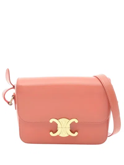 Pre-owned Celine 2010-2026 Teen Shiny Calfskin Triomphe Crossbody Bag In Orange