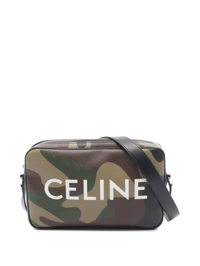 Pre-owned Celine 2010-2026 Triomphe Coated Canvas Camouflage Crossbody Bag In Green