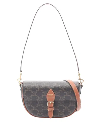 Pre-owned Celine 2010-2026 Triomphe Coated Canvas Folco Satchel In Black