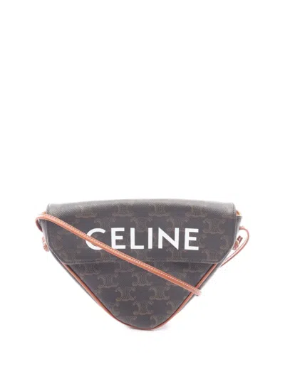 Pre-owned Celine 2010-2026 Triomphe Coated Canvas Logo Triangle Crossbody Bag In Brown