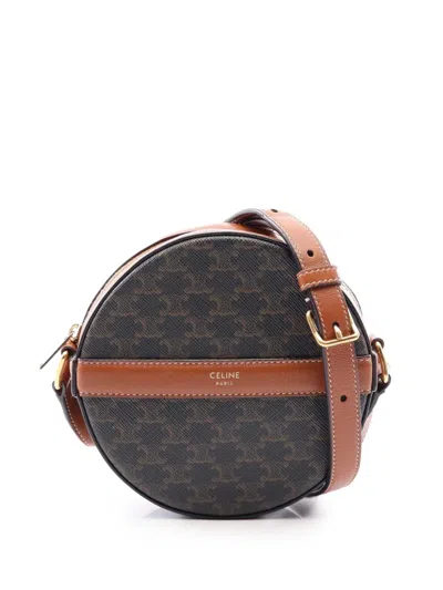 Pre-owned Celine 2010-2026 Triomphe Coated Canvas Round Purse On Strap Crossbody Bag In Brown